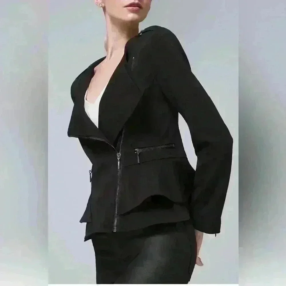 White House Black Market Black Peplum Moto Jacket Size 4